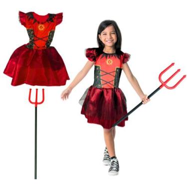 Imagem de Fantasia Infantil Diabinha Completa De Halloween Com Tridente Menina F