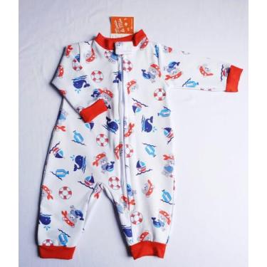 Imagem de Macacao Bebe Menino Com Fecho Em ziper - Mania De Mae, Branco urso mar
