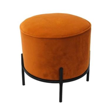 Imagem de Banqueta Redonda Metal Preto Estofado Laranja Luxo - LUXdécor