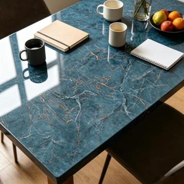 Imagem de Stickyart Papel de contato mármore descascar e colar bancadas azul brilhante com papel de parede de mármore de luxo laranja para banheiro penteadeira cozinha moderna papel de contato minimalista para