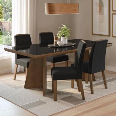 Imagem de Conjunto Sala de Jantar Tampo de Vidro 4 Cadeiras Rustic/Preto/Oxford 