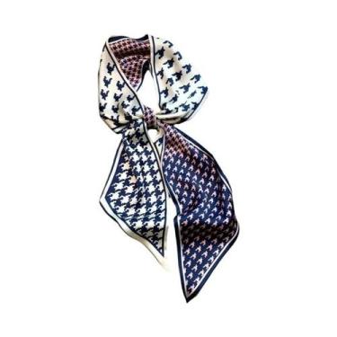 Imagem de Lenço De Seda Luxuoso Feminino Com Estampa De Cavalo, Fita Fina Longa 
