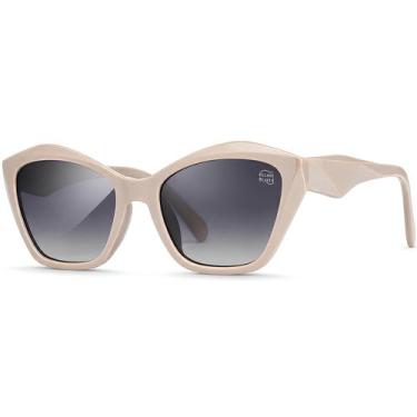 Imagem de Óculos de Sol Feminino Original Bege Polarizado UV400 Formato Gatinho 