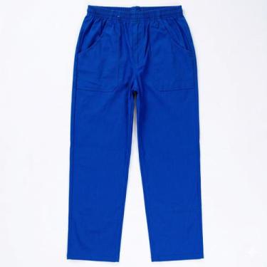 Imagem de Calça Brim Unifortex Azul com Elástico Tecido Pesado Uniforme, G