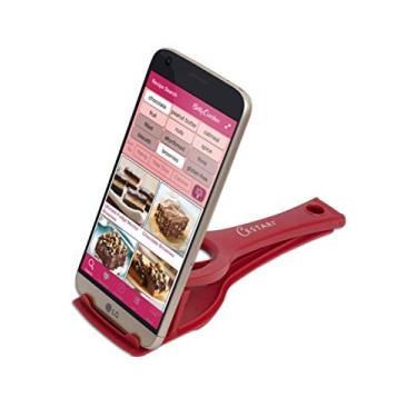 Imagem de Suporte de receitas para smartphones e tablets, mantenha o seu telefone, Kindle, ou iPad conveniente enquanto cozinha - Suporte original para telefone e tablet, Vermelho