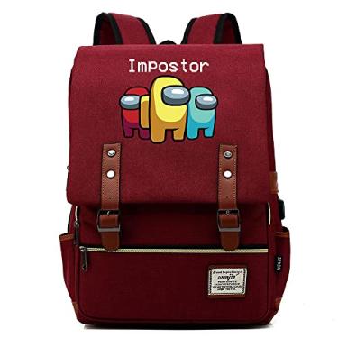 Imagem de Mochila retrô com estampa Among Space Game, mochila escolar retrô unissex (com USB), Vermelho, Large, Clássico