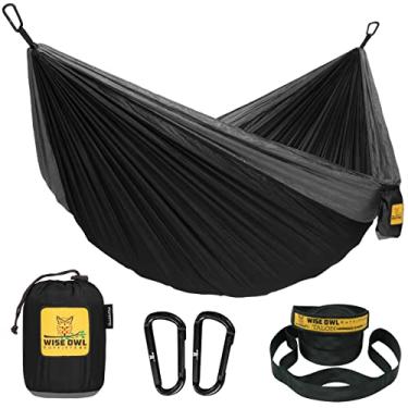 Imagem de Wise Owl Outfitters Rede para Acampamento Rede Única Equipamento para Atividades ao Ar Livre Mochilão Sobrevivência ou Viagem - Portátil Leve Nylon Paraquedas SO Preto e Cinza
