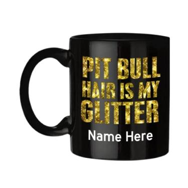 Imagem de Caneca personalizada Pit Bull, Pit Bull Hair Is My Glitter, presentes para Pit Bull, presente para Pit Bull, copo de café Pit Bull, itens Pit Bull, aniversário de pit Bull caneca pit Bull com nome personalizado