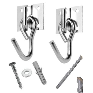 Imagem de Kit Par Gancho De Rede Aço Reforçado C/ Parafusos E Buchas + Broca