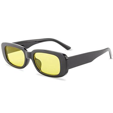 Imagem de Fashon Óculos de Sol Retângulo Pequeno Feminino Design Vintage Óculos Óculos de Sol Lente Clara Armação Transparente UV400, Preto Amarelo, Outros