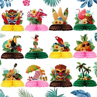 Imagem de 12 peças de centro havaiano luau favo de mel temático do Havaí decoração luau bolos do Havaí bolas toalhas de mesa papel do Havaí peças centrais para decoração de mesa 3D de dinossauro 12 x 8,5 polegadas