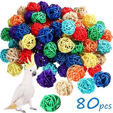 Imagem de Sumind 80 peças de brinquedo de papagaio, blocos de madeira, brinquedos para mastigar pássaros, mini lascas de madeira, pequenos acessórios de gaiola de papagaio para bricolage, brincar de mastigar
