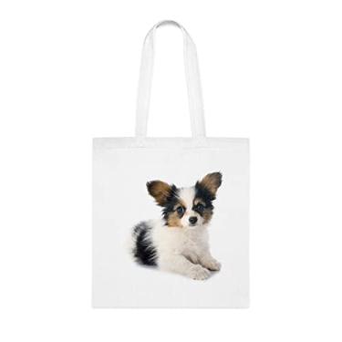 Imagem de Papillon, presente para cachorro Papillon, presente para cachorro Papillon, presente para filhote de papillon, aniversário de cachorro Papillon bolsa de ombro para filhote Papillon, bolsa reutilizável para cachorro Papillon, Branco