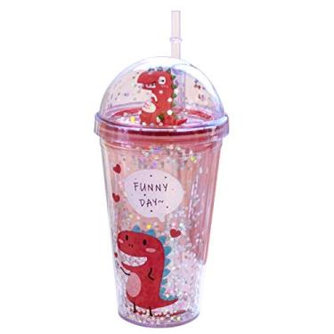 Imagem de Copos de viagem de dinossauro, garrafa de água com desenho animado, para adultos, piquenique, canudos, caneca de café, copo de plástico reutilizável, presente de aniversário