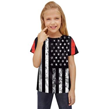 Imagem de Dia da Independência para crianças de 4 de julho camisetas impressas em 3D meninos meninas macacão curto infantil (branco, 10 a 12 anos)
