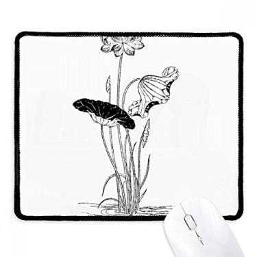 Imagem de Mousepad de borracha para jogos Lotus Flower Water preto e branco com borda costurada