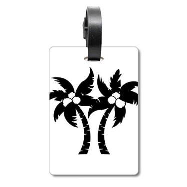 Imagem de Bolsa de mala preta com contorno de planta de coqueiro, etiqueta para cartão de bagagem