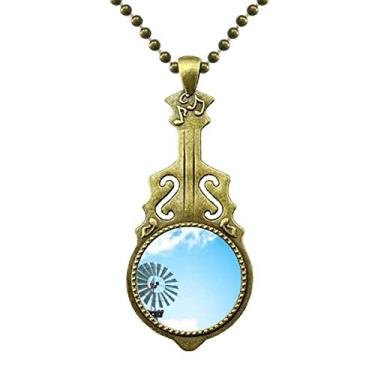 Imagem de DIYthinker Windmill Colar de celeste azul com nuvens brancas e pingente de música de guitarra antiga