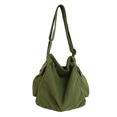 Imagem de Bolsa transversal de ombro de lona macia moda feminina masculina bolsa casual de lona grande capacidade (Verde)