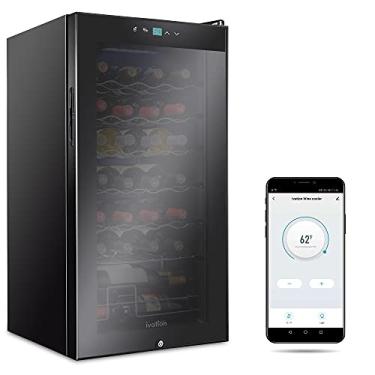 Imagem de Ivation Refrigerador de vinho com compressor de garrafas 28 com sistema de resfriamento de controle de aplicativo inteligente Wi-Fi | Grande geladeira de adega de vinhos independente