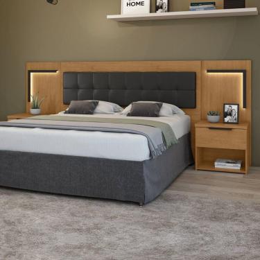 Imagem de Cabeceira Box 160cm com LED Calitan Móveis Lopas Amêndoa Clean/Preto Fosco