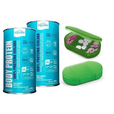 Imagem de Kit 2x Body Protein Equaliv 450g cada Pote Sabor Neutro Isolada Vegana + Porta Cápsulas
