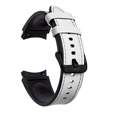 Imagem de PINHEN Pulseira Galaxy Watch 5/4 40 mm, 44 mm, compatível com Samsung Galaxy Watch 4 pulseiras clássicas 46 mm, 42 mm, híbrido de couro e silicone para relógio inteligente feminino e masculino (branco)