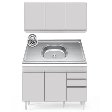 Imagem de Armário Aéreo Virgínia e Balcão Com Pia 120cm Michigan Branco - Lumil Móveis