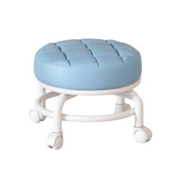 Imagem de 360 ° giratório baixo rolo assento polia rodas fezes confortável crianças trabalho doméstico fezes para salões de escritório barbearia, azul
