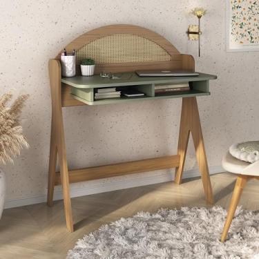 Imagem de Escrivaninha com nichos impressão palha 3D 100% MDF CECI cor Carvalho/Menta - Artely