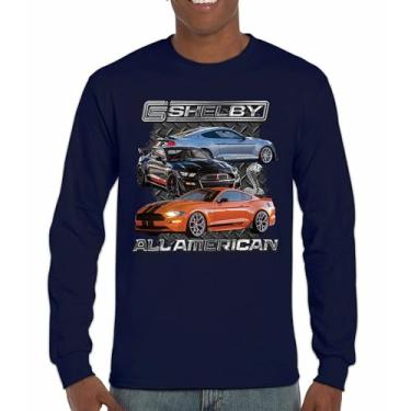 Imagem de Camiseta Shelby All American Cobra de manga comprida Mustang Muscle Car Racing GT 350 GT 500 Performance Powered by Ford, Azul marinho, XXG