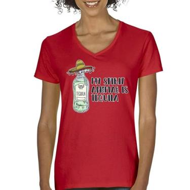 Imagem de Camiseta feminina My Spirit Animal is Tequila gola V Cinco de Mayo Drinking Tee, Vermelho, P