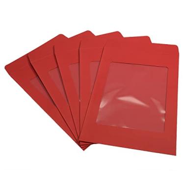 Imagem de PATIKIL Envelopes de janela de rosto inteiro, pacote com 10, A4, transparente, face única, para catálogos de fotos, vermelho