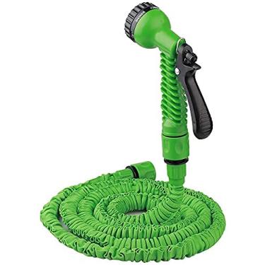 Imagem de Mangueira de jardim, mangueira de água expansível, tubo de água telescópico duplo resistente com núcleo de látex duplo com 7 funções, bocal de pulverização de metal para uso ao ar livre, plantas de rega para carro (verde-125t)