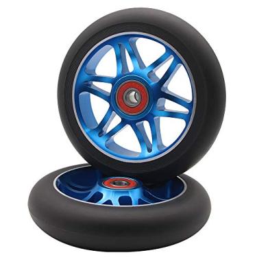 Imagem de Z-FIRST 2 peças de rodas Pro Scooter 110 mm com ABEC 9 rolamentos para MGP/Razor/Lucky Envy/Vokul Pro Scooters Rodas de substituição (azul)