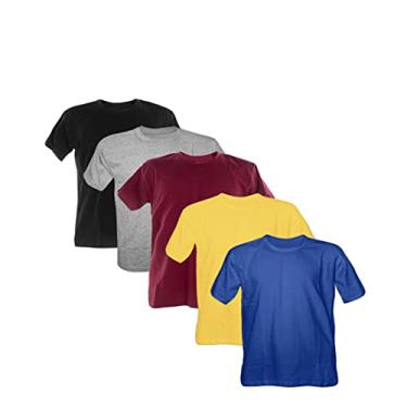 Imagem de Kit 5 Camisetas 100% Algodão (Vinho, Azul Royal, Preto, Cinza Mescla, Amarelo Canario, P)
