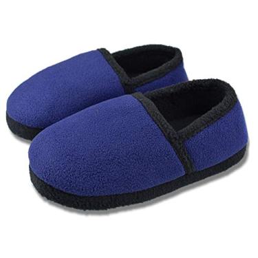Imagem de Tirzrro Pantufas infantis de lã de pelúcia quente com material viscoelástico macio para uso interno, Dark Blue, 2-3 Big Kid
