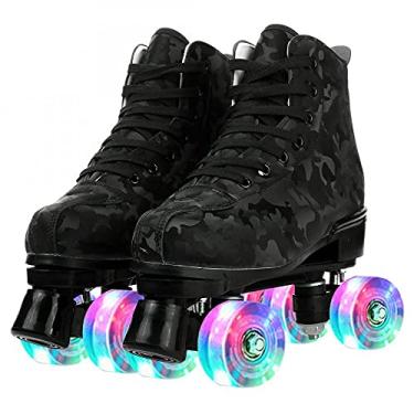 Imagem de Patins femininos adultos com rodas iluminadas para uso ao ar livre Quad Skating para homens, meninos e meninas (camuflagem preta flash, 39-BR: 7,5)