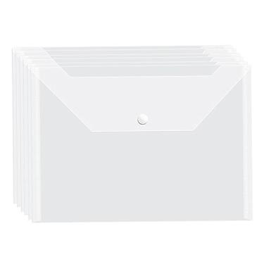 Imagem de 20 envelopes de arquivo de plástico transparente A4 pastas de documentos bolsa organizadora bolsa de arquivo portátil com botão de pressão material de escritório escolar