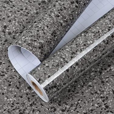 Imagem de A-b-cil Papel de parede preto cinza Terrazzo 1,016.0 cm x 40.6 cm granito vinil bancada papel de contato para bancadas de cozinha, pias, cobertura superior laminado e descascar papel de parede