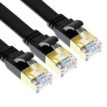 Imagem de Cabo Ethernet CAT 8, 3 metros, pacote com 3 de alta velocidade, 40 Gbps, 2000 MHz, 26 AWG, rede de Internet SFTP, cabo LAN CAT8 com banhado a ouro RJ45 para jogos, roteador, modem, laptop, PS4, PC, Xbox (pacote com 3/preto)