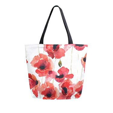 Imagem de Sacola de lona de unicórnio da Naanle, bolsa de ombro grande, bolsa de compras, Poppy, 15.7in (H) x19.7in (L) x 5.1in (W), 1