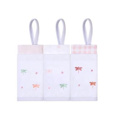 Imagem de Pano Paninho Toalha Toalhinha de Boca Bordado Para Bebê Menino Menina Com Prendedor de Chupeta, 40x40cm, Algodão, Conjunto com 3 Unidades (LIBELULA)