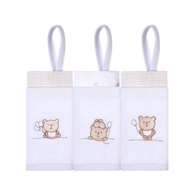 Imagem de Pano Paninho Toalha Toalhinha de Boca Bordado Para Bebê Menino Menina Com Prendedor de Chupeta, 40x40cm, Algodão, Conjunto com 3 Unidades (TED BALÃO)