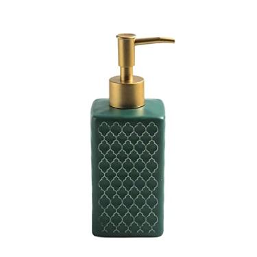 Imagem de Dispensadores Garrafa dispensador de sabão com bomba dispensador de sabão cerâmico preto, garrafa de loção de bomba de metal, banheiro e cozinha Banheiro(Color:Green)