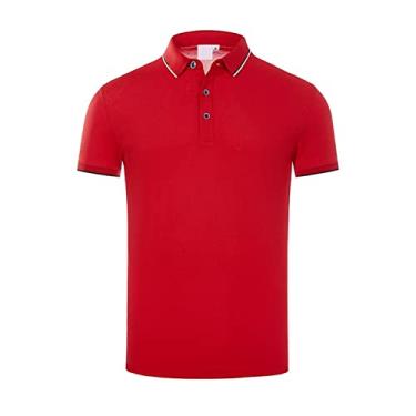 Imagem de Polos de golfe masculinos algodão cor sólida camisa camisa regular ajuste leve manga curta absorção de umidade secagem rápida ao ar livre clássico(Color:Red,Size:L)