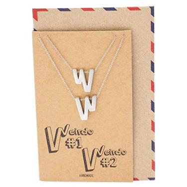 Imagem de Quan Jewelry Colares de irmãs com pingente W, presentes para namoradas, irmãs e melhores amigas, colar para casais, pingentes de amizade feitos à mão com cartão comemorativo, conjunto de 2, Aço