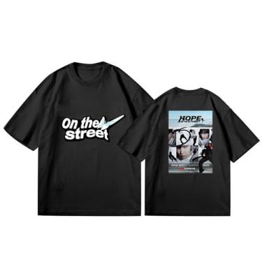Imagem de Camiseta K-pop J-Hope, camiseta solta na rua, unissex, com suporte, estampada, camiseta de algodão, Preto, GG