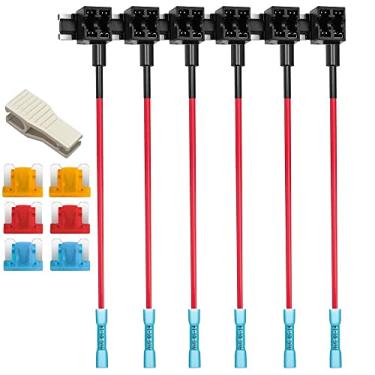 Imagem de Gebildet 6 peças (5A/10A/15A)12V 24V Mini Add-a-Circuit Fuse Tap de Perfil Baixo com Terminais Termorretráteis,Mini Piggy Back Blade Fuse Holder com Chicote de Fios,Extrator de Fusível