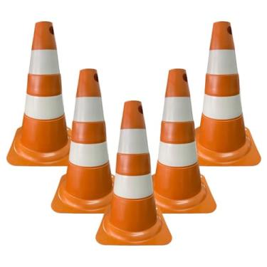 Imagem de Kit 5 Cone de Sinalização para Trânsito Estacionamento EPI Segurança Laranja e Branco